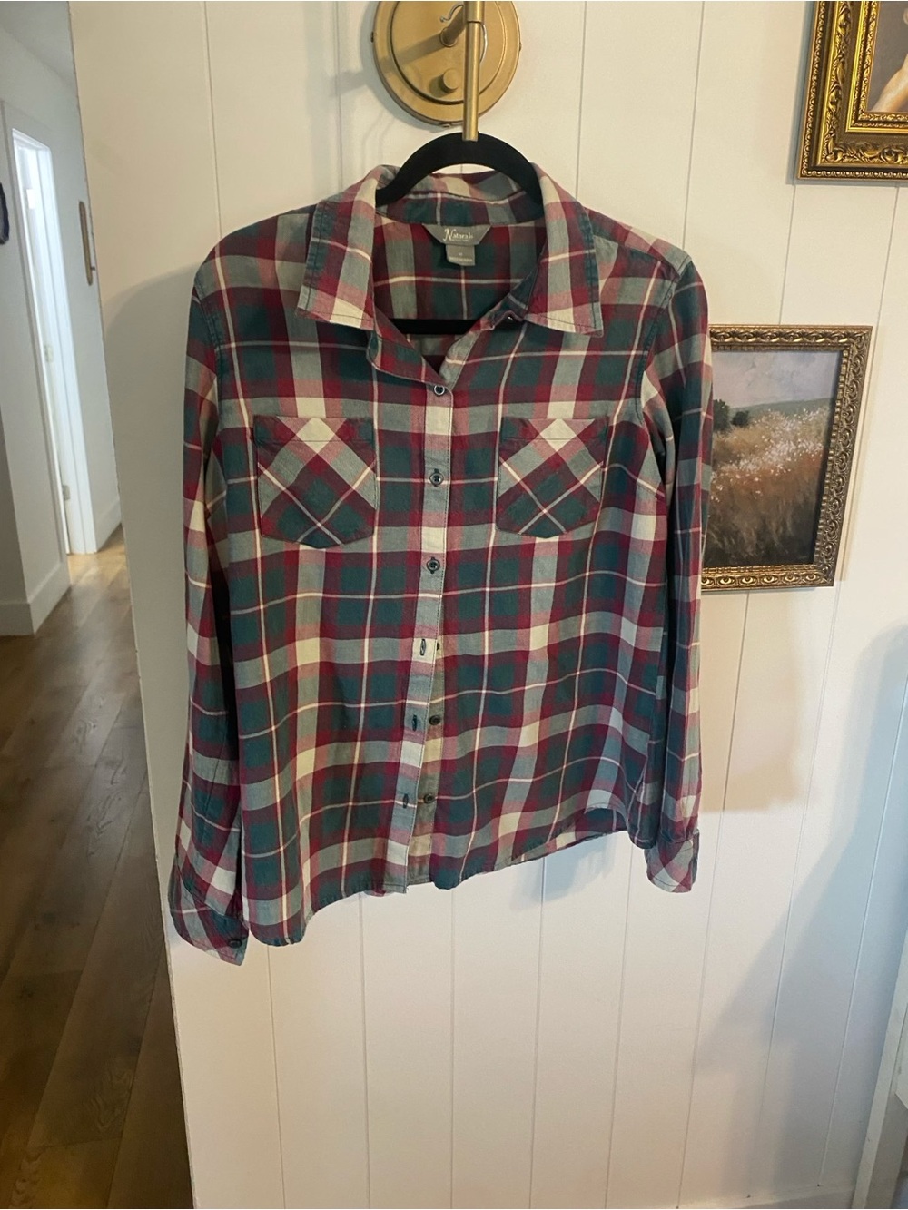 Men's Teal and Red Plaid Button-Up Shirt